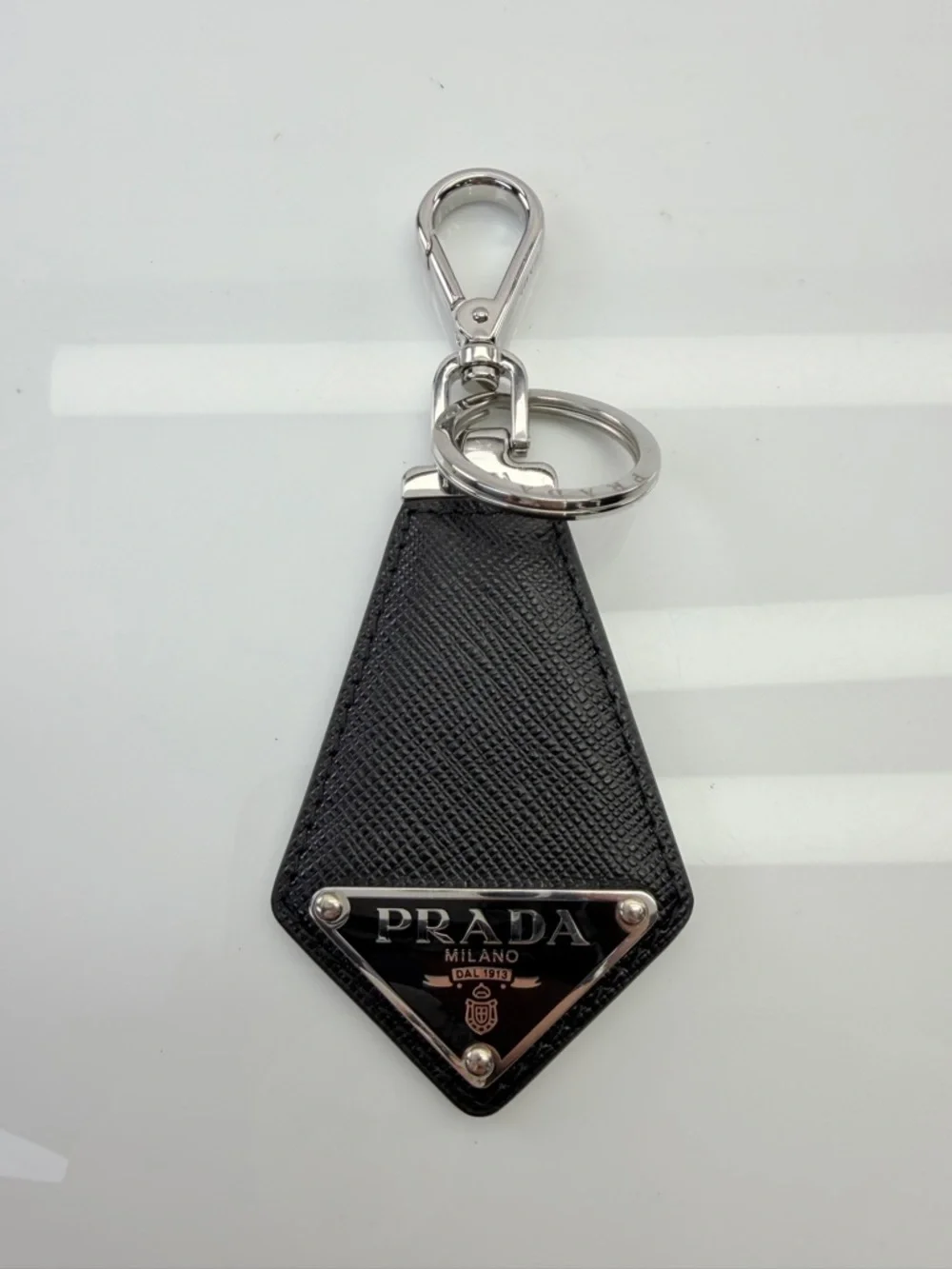 Prada Black Saffiano Leather Keychain